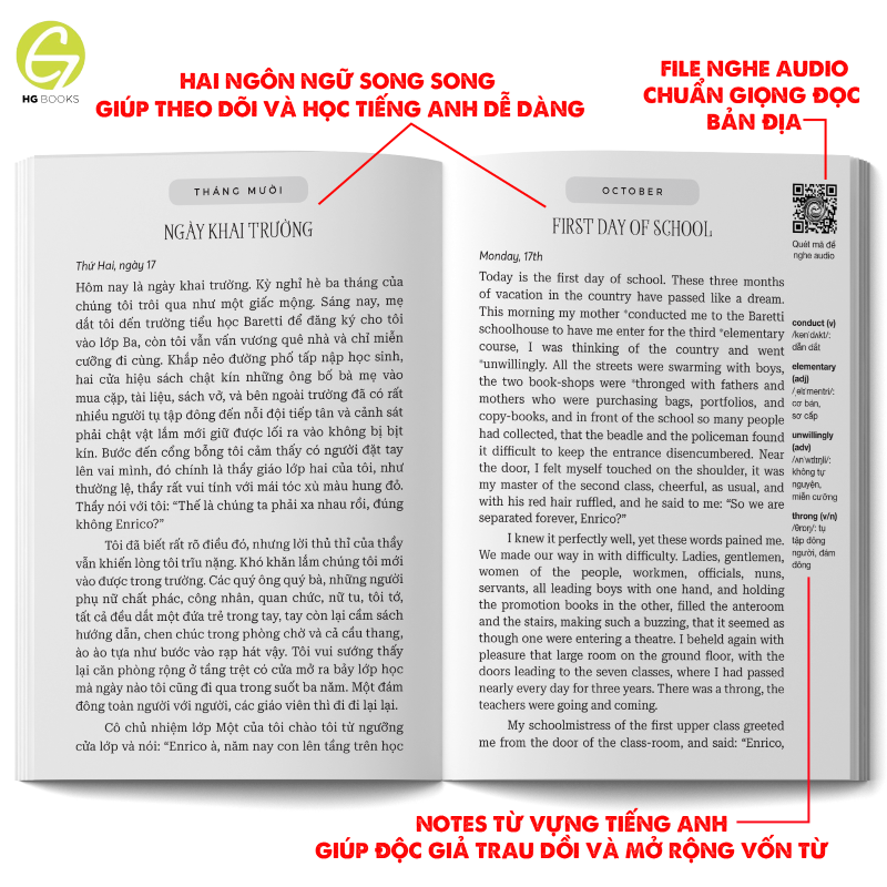 Sách song ngữ văn học kinh điển Những Tấm Lòng Cao Cả - Có note từ vựng, tặng kèm file nghe - HG Books