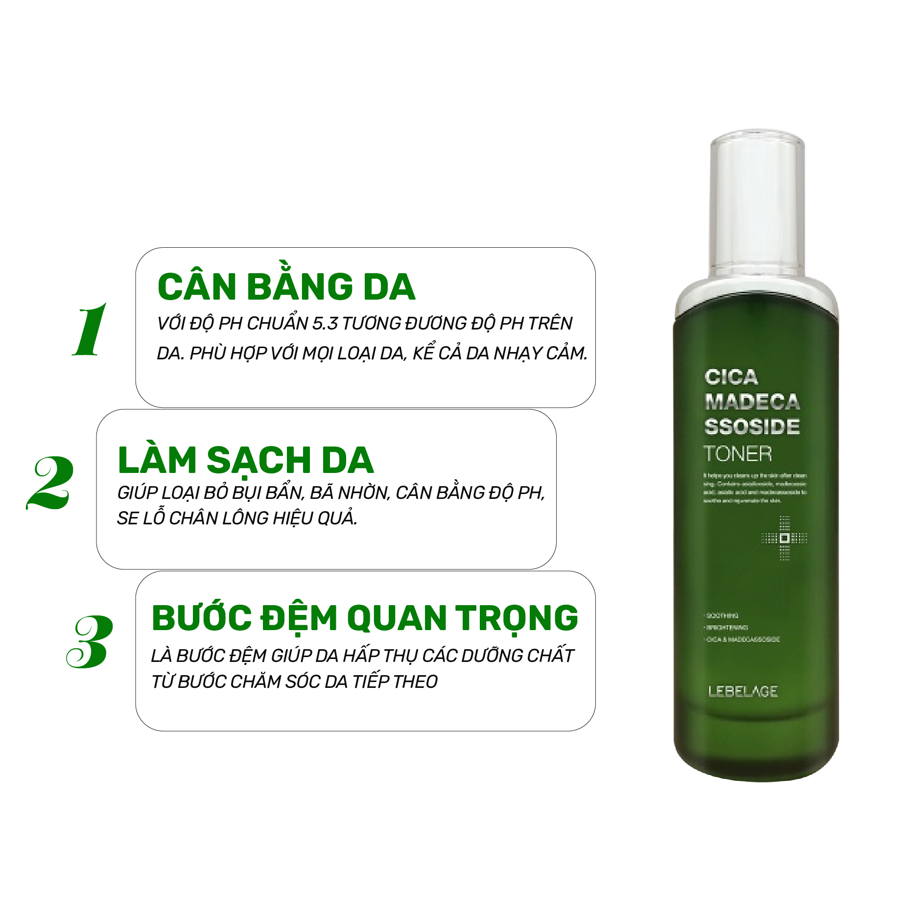 [02.2026] Nước Cân Bằng Da Rau Má Làm Dịu, Hỗ Trọ Giảm Mụn Căng Bóng Da Lebelage Cica Madecassoside Toner 120ml