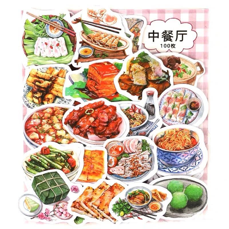 Set 100 stickers foodie dễ thương không trùng mẫu (có tách lẻ