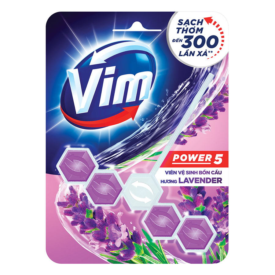 Combo 9 Viên Tẩy Bồn Cầu Vim Power 5 Sạch Khuẩn Thơm Mát (55g/viên) | Hương Lavender