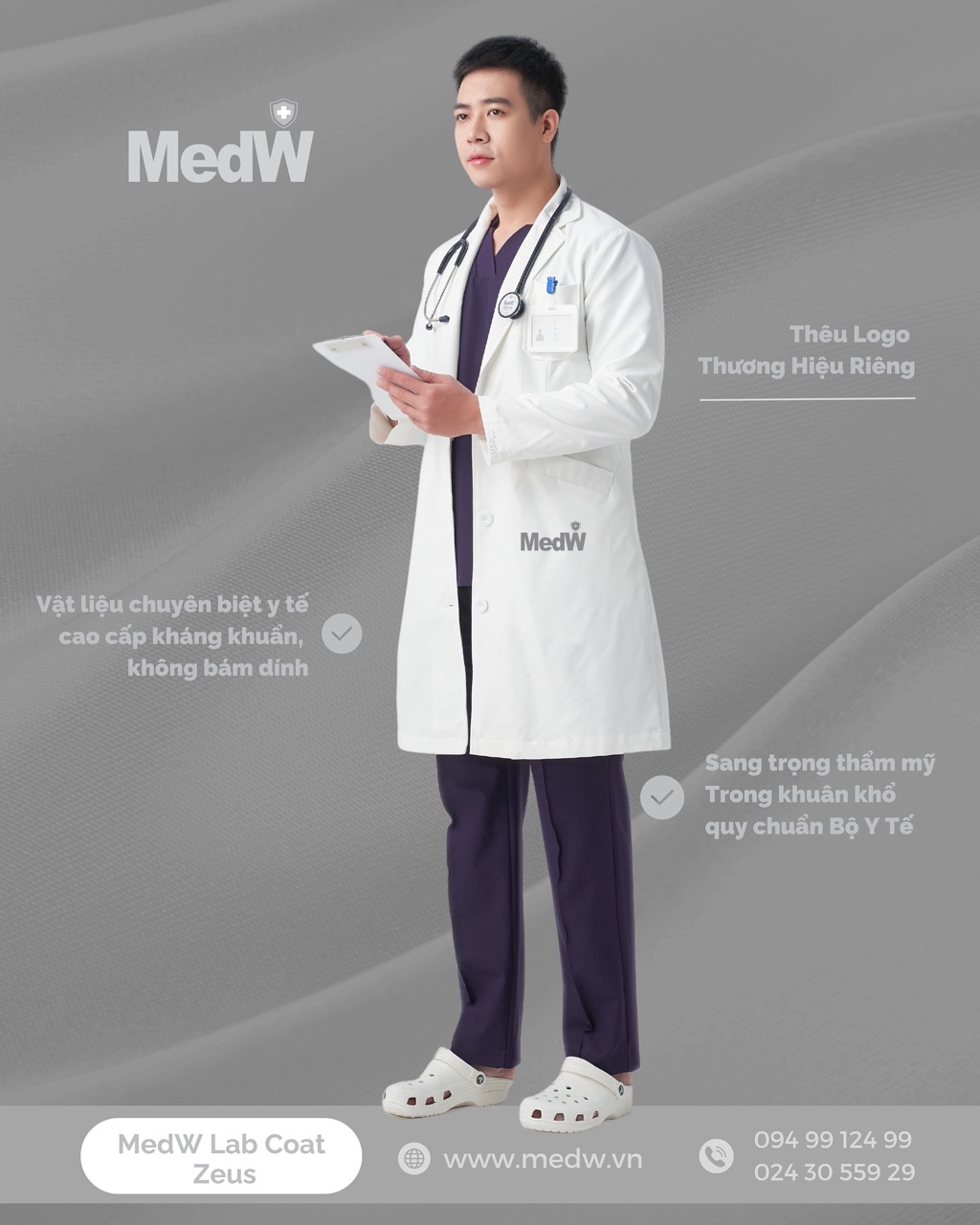 MedW Zeus Lab Coat (Nam) Áo Blouses Bác sĩ Thẩm Mỹ, Bác Sĩ Nha Khoa, Da Liễu Chuyên Gia Dinh Dưỡng, Trang Phục Y Tế Phòng Khám, Bệnh Viện Thiết Kế Pháp Trang Trọng Thẩm Mỹ Vật Liệu Chuyên Biệt Y Tế Nhật Nhập Khẩu Không Bám Dính, Chống Thấm