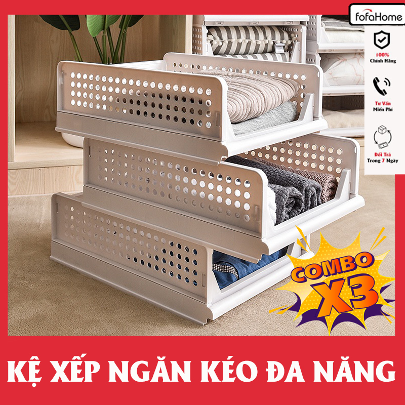 Combo 3 Kệ Ngăn Kéo Phân Chia Tủ Quần Áo, Đồ Dùng Gấp Gọn Thông Minh Nhựa Kích Thước 39x32x18.5cm Giao Màu Ngẫu Nhiên