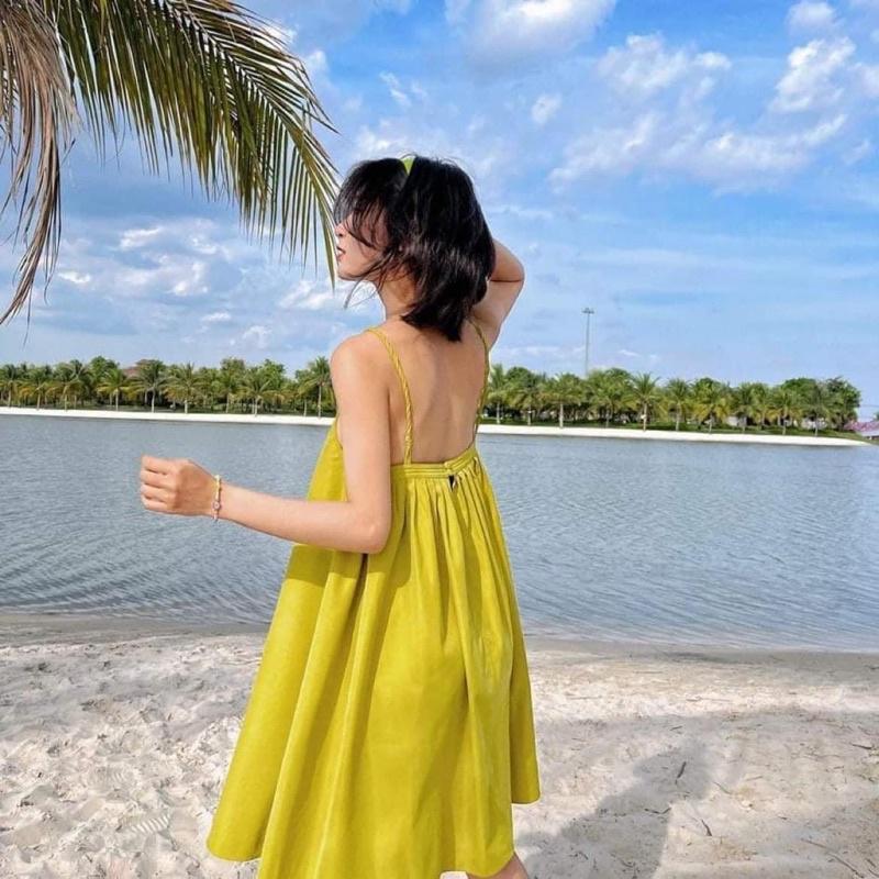 Váy Thô Yếm Dây Tết Xếp Ly Lưng Sexy Có Ảnh Thật Kèm Video