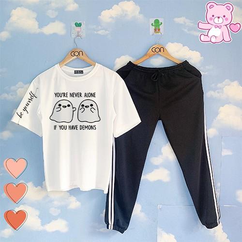 COMBO TIẾT KIỆM Set Đồ Bộ Áo Thun Tay Lửng Quần Kẻ 3Sọc, Quần Ulzzang 2 Sọc
