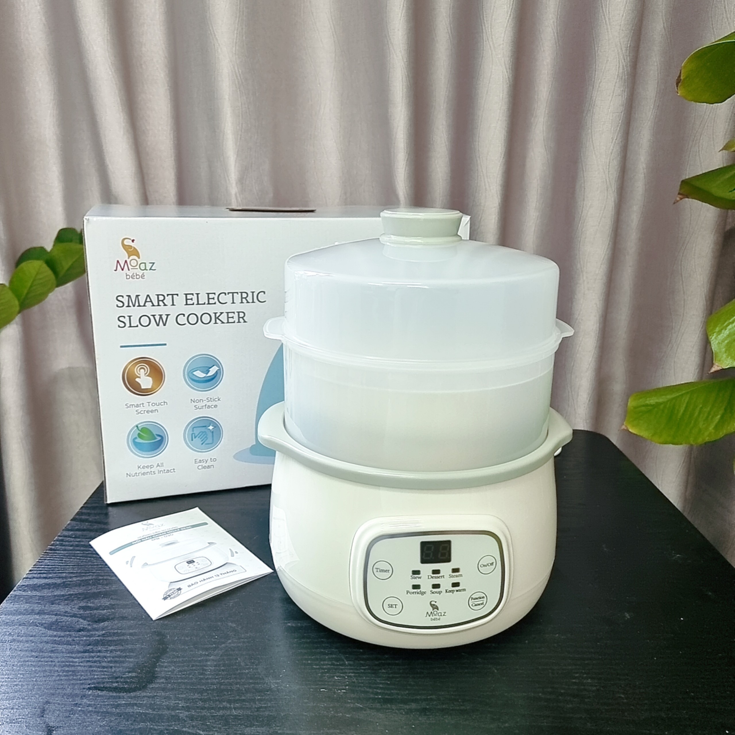 Hàng chính hãng - Nồi nấu chậm Moaz Bébé MB030 có chế độ chống cháy, chống trào dung tích 1.5l