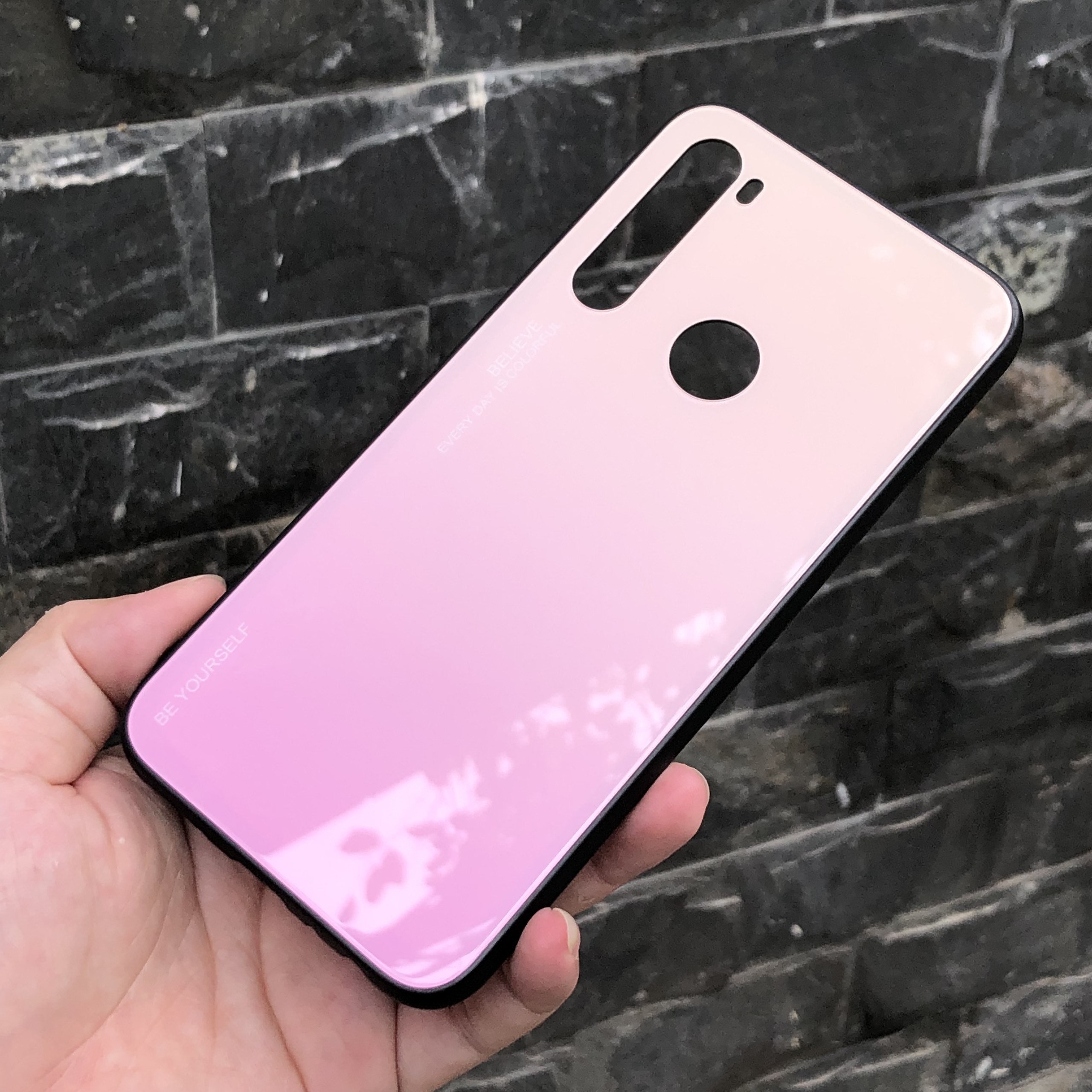 Ốp lưng dùng cho Xiaomi Redmi Note 8 gương cứng 2 màu Gradient Ver 2 , viền TPU dẻo đen