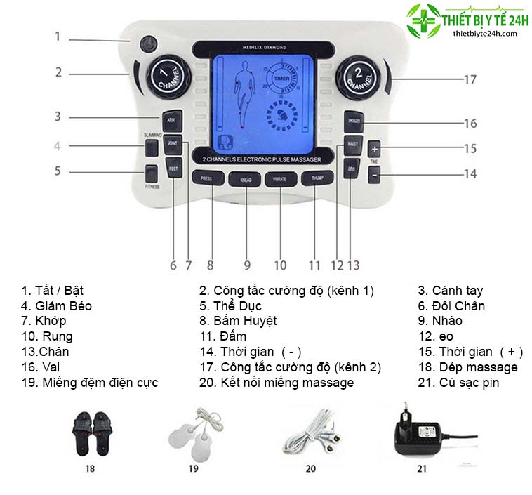 Máy Massage Xung Điện, Máy Mát Xa Xung Điện Trị Liệu, Bấm Huyệt, Châm Cứu, Mát Xa 4 Miếng Dán Cao Cấp, Phục Hồi Bầm Tím