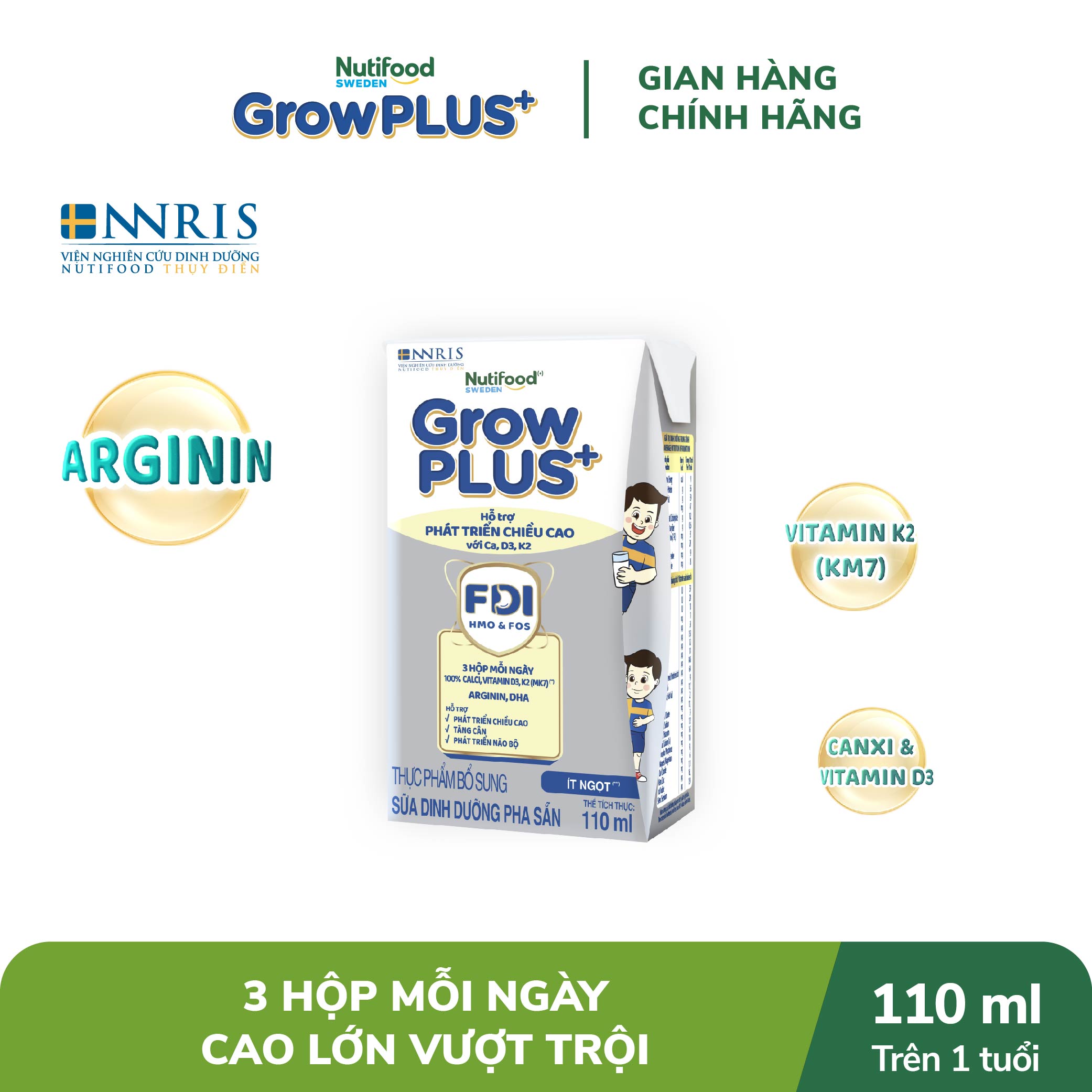Thùng Sữa Bột Pha sẵn Nutifood GrowPLUS+ Cao Lớn Vượt Trội trên 1 tuổi (24 hộp x 110ml)