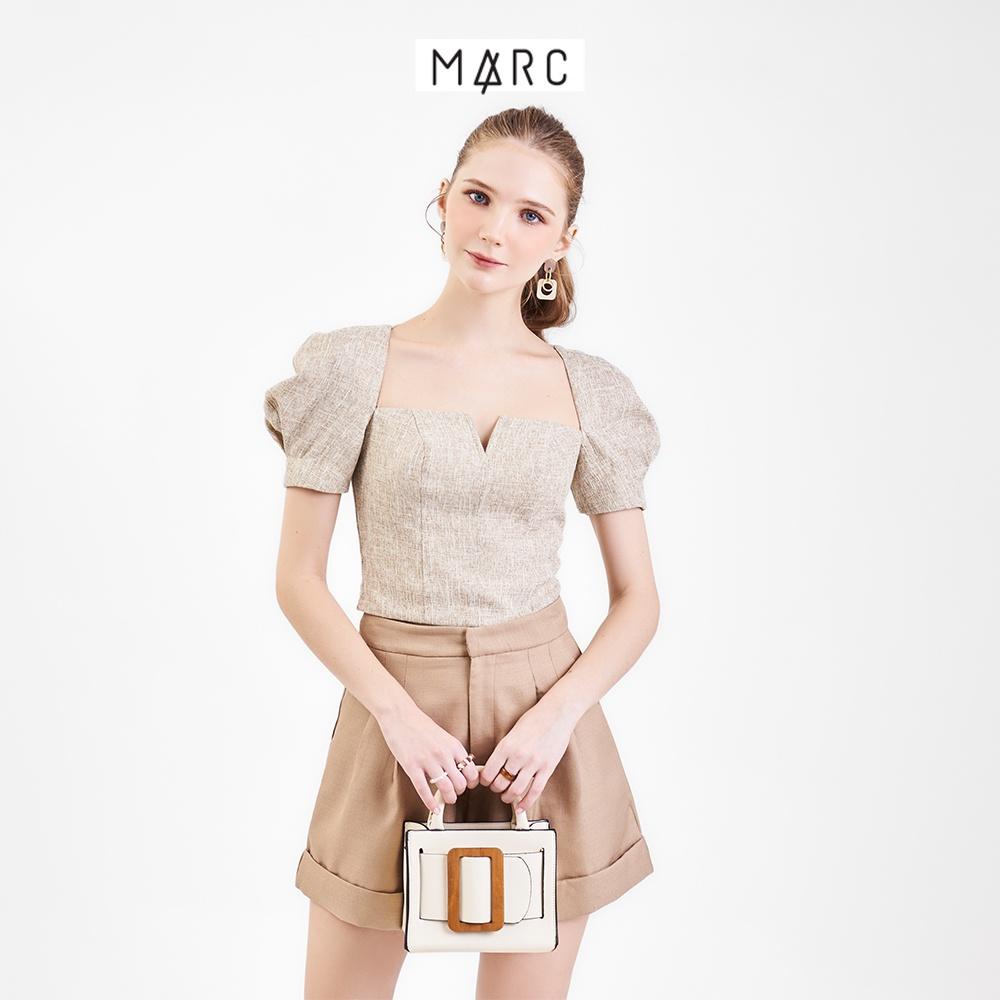 Áo kiểu croptop nữ MARC FASHION tay phồng cổ vuông xẻ V TRLH081222