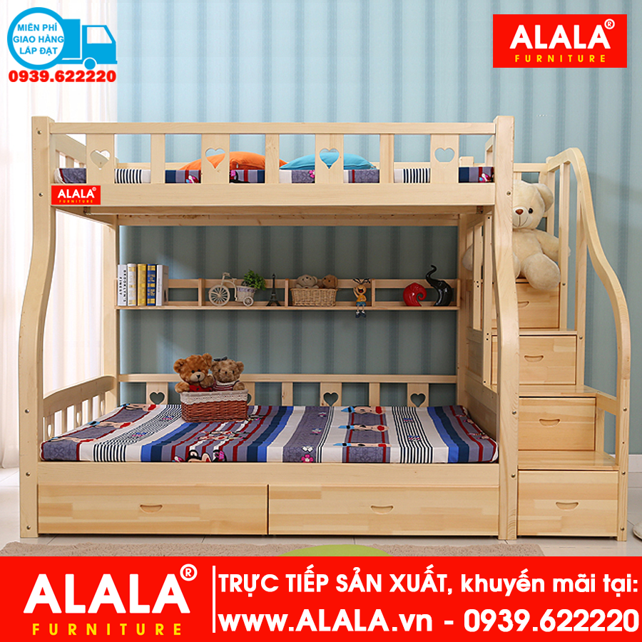 Giường tầng ALALA101 gỗ thông nhập khẩu - www.ALALA.vn® - Za.lo: 0939.622220