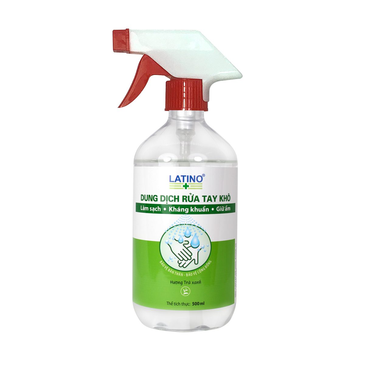 Dung dịch rửa tay khô Latino trà xanh 500ml - Xịt phun sương