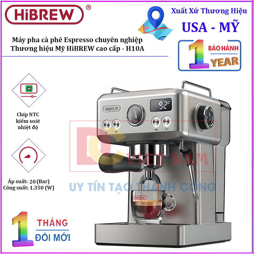 Máy pha cà phê Espresso chuyên nghiệp, thương hiệu Mỹ HiBREW cao cấp - H10A - HÀNG CHÍNH HÃNG