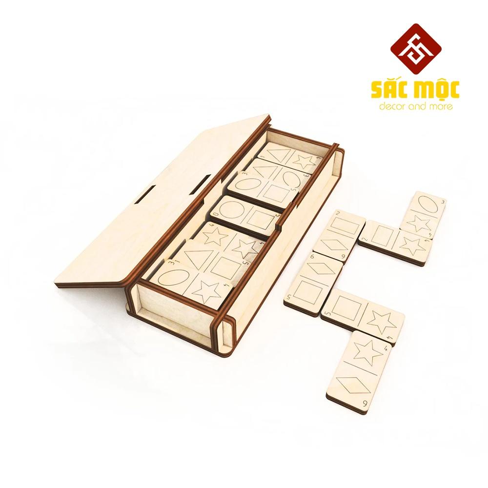 Bộ cờ Dominoes Hình Học 28 quân gỗ #45 | Domino tô màu Size 160*60*20 mm