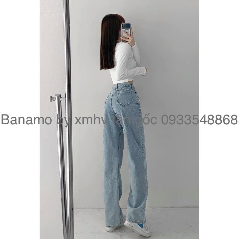 Quần JEAN ống rộng dáng suông cạp chéo chất đẹp thời trang Banamo Fashion 967