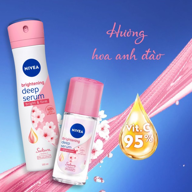 Bộ 2 Lăn Ngăn Mùi NIVEA Brightening Deep Serum Hương Hoa Sakura Dưỡng Trắng Da | Mịn Da (40 ml) - 85306