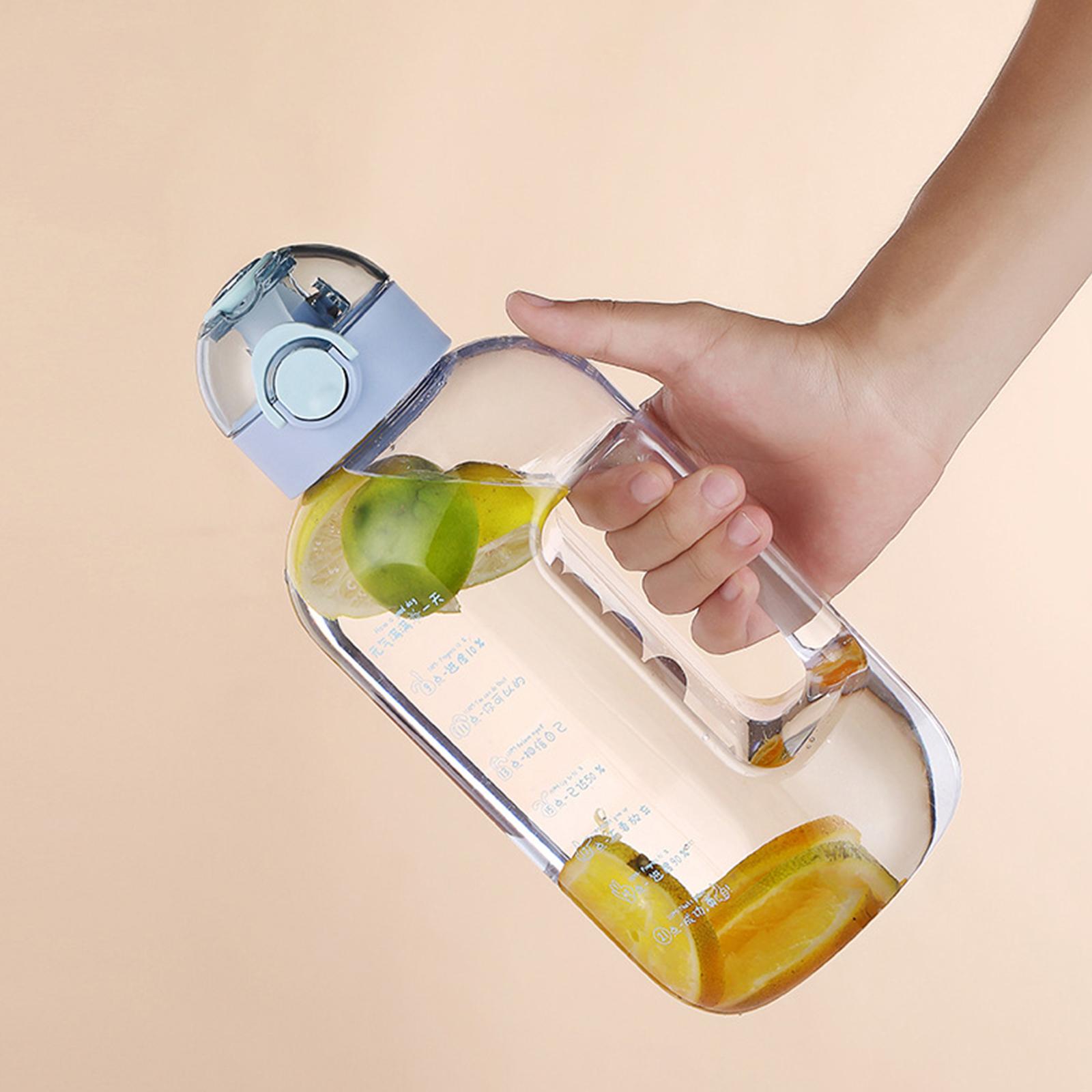 2L Water Bottle with Marker & Straw Large Capacity Water Bottle with Handle Reusable Leakproof Water Jug