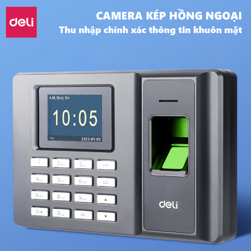 Máy Chấm Công Quét Vân Tay Deli Chính Hãng - Hàng Chính Hãng - Có Tiếng Việt Màn Hình 2.4 Inch Kết Nối USB Báo Cáo Excel ES151/ ES152Thông Minh