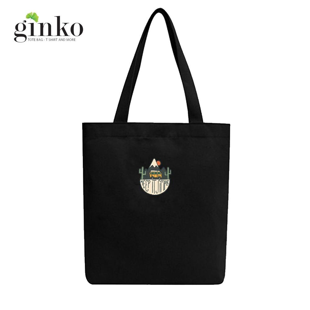 Túi Vải Tote Ginko kiểu basic có dây kéo khóa miệng túi đựng vừa laptop 14 inch và nhiều đồ dùng khác Phong Cách ulzzang Hàn Quốc In Hình Keep It Simple B11