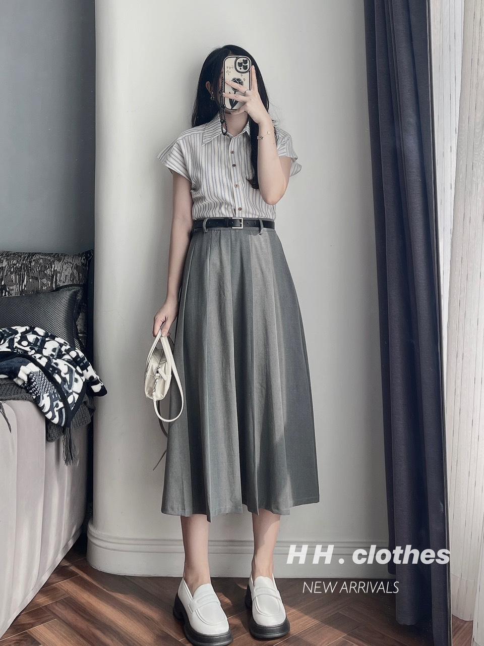SET ĐI CHƠI, SET 2 MÓN ÁO SƠ MI TAY CÁNH DƠI PHỐI CHÂN VÁY DÀI KÈM ĐAI CỰC HOT