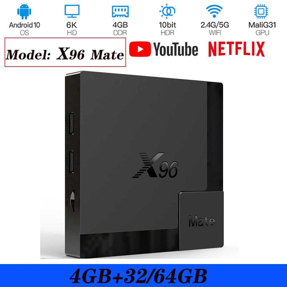 Android TV Box X96Mate Ram 4Gb/32Gb Android 10 4K UltraHD - Hàng Chính Hãng