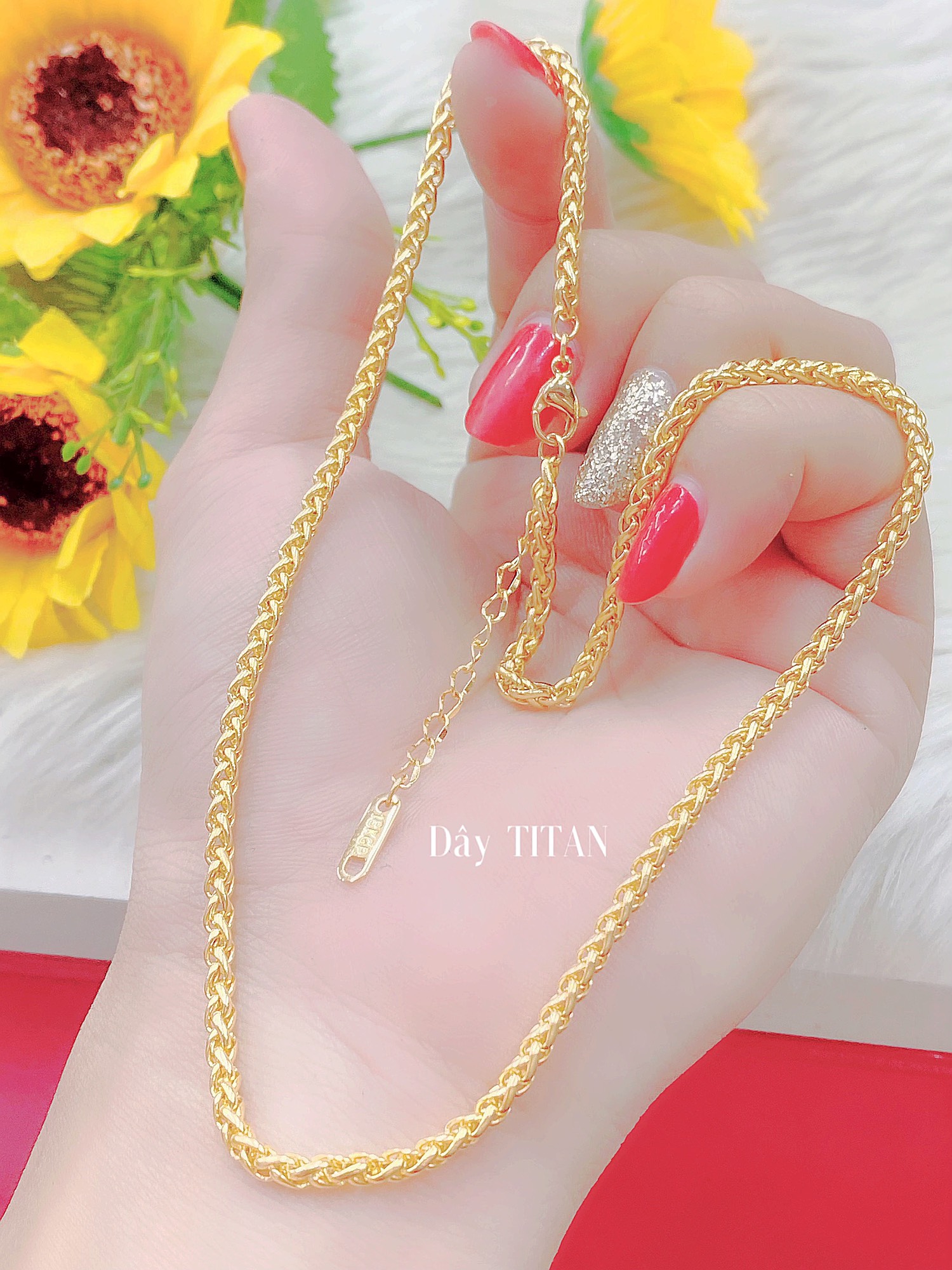 Dây chuyền bông dừa titan mj 18.k cao cấp H2335