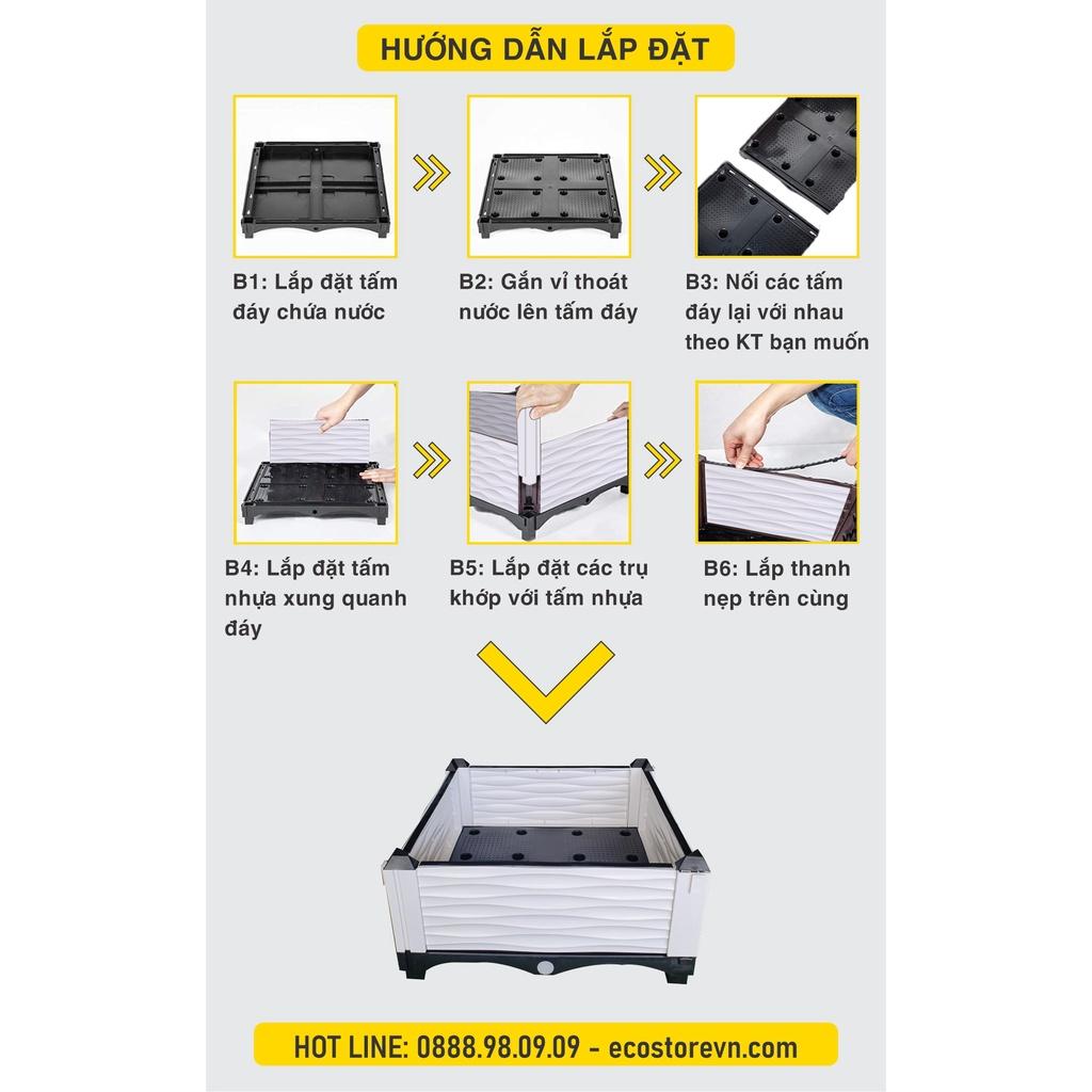Chậu trồng rau lắp ghép. KT 150x50x23 cm.Đáy thoát nước chống ngập úng.Sang trọng - Thẩm mỹ - Bền hơn 10 năm.Bảo hành 1 năm toàn quốc
