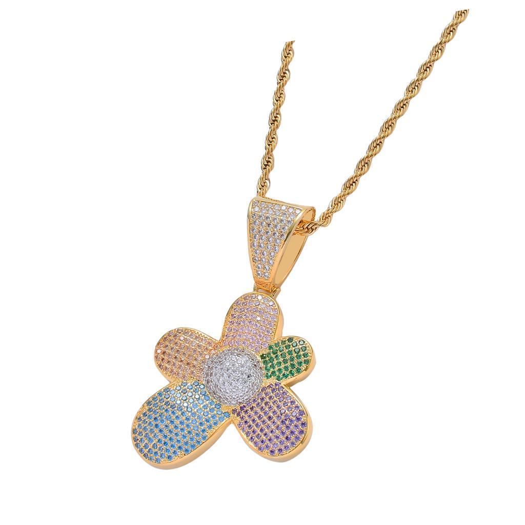 Cubic Zircon Flower Necklace  Fashion Charm Pendants Hiphop Jewelry