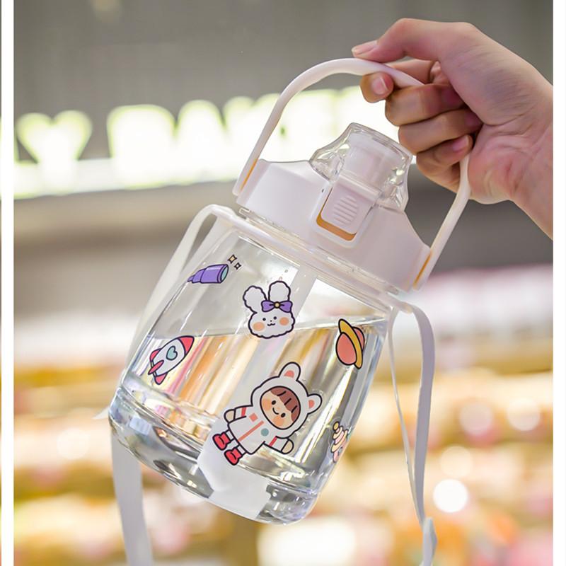 Mới Dung Lượng Cao Dễ Thương Nước Bằng Nhựa Có Ống Hút Dây Di Động Du Lịch Tumbler Bé Gái Con Kawaii Cốc Đồ Uống Cốc Không Chứa BPA miễn Phí