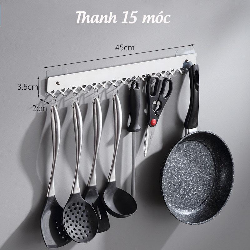 Thanh Treo Đồ 10 Móc Inox 304 Dán tường, Móc Treo Vật Dụng Dán Tường Siêu Chắc