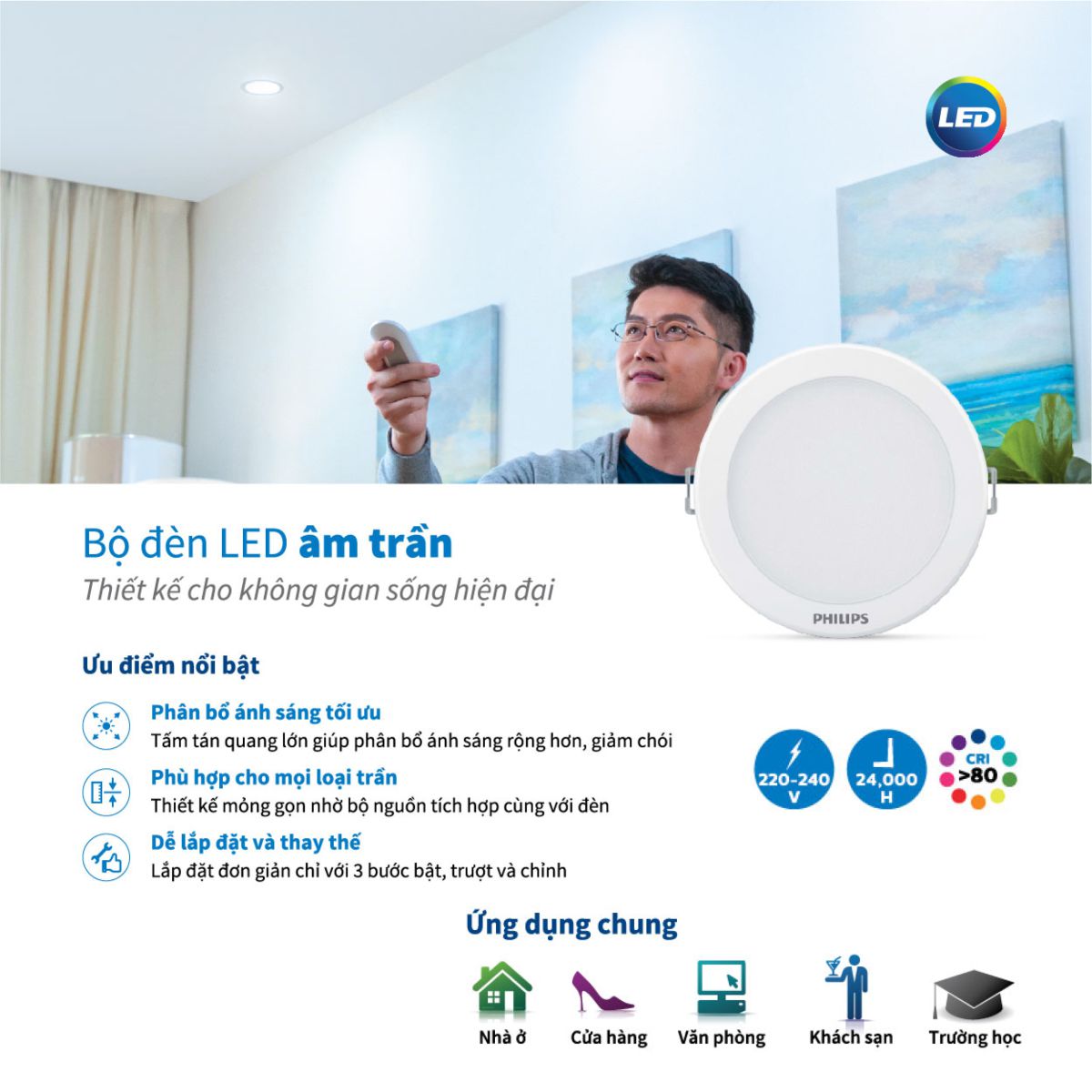 Bộ đèn LED Âm Trần DN027B G2 PHILIPS - Thiết kế chắc chắn, Hiệu suất vượt trội, Ánh sáng chất lượng cao, Lắp đặt và thay thế dễ dàng - Hàng Chính Hãng