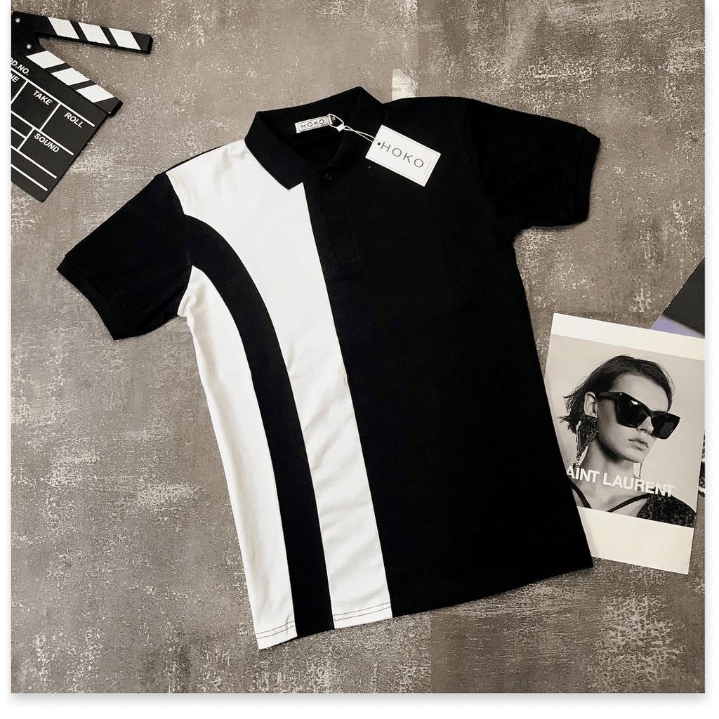 Áo thun nam cổ trụ phối NEW SỌC TRẮNG ĐEN CỰC ĐẸP , HOT PHONG CÁCH HÀN THỜI TRANG LANA FASHION