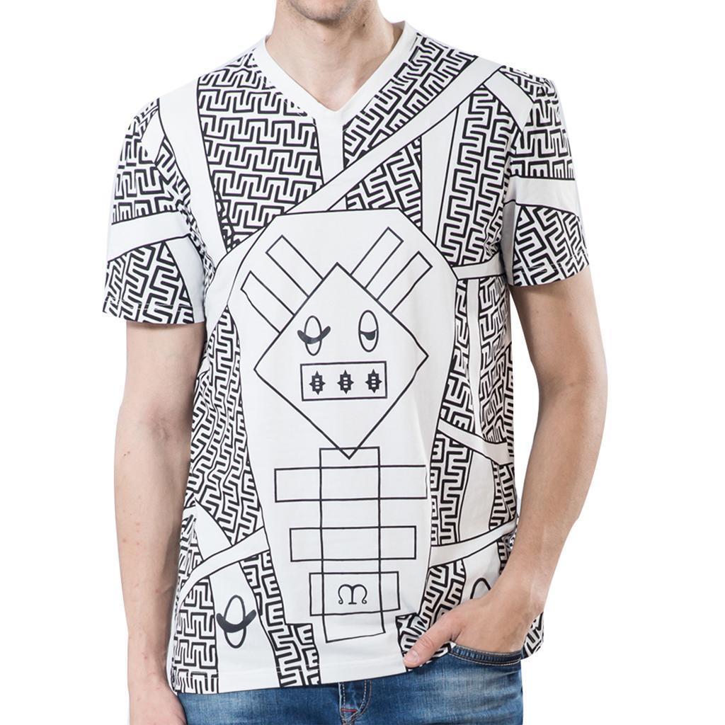 Men's Casual Geometric Animal Graphic T-shirt V Neck Short Sleeves Cotton Tee Tops