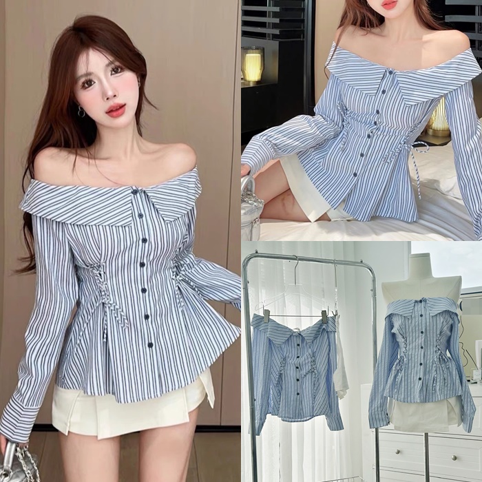 ĐẦM SET ÁO TRỄ VAI SƠ MI TAY DÀI ÔM BODY XANH PASTEL + CHÂN VÁY NGẮN LƯNG CAO CHỮ A ĐI TIỆC ĐI CHƠI NOEL DẠO PHỐ GIÁNG SINH ĐI BIỂN