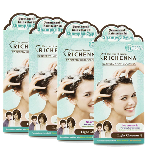 Combo 4 hộp Thuốc Nhuộm Tóc Phủ Bạc Dạng Gội Richenna EZ Speedy Hair màu nâu hạt dẻ