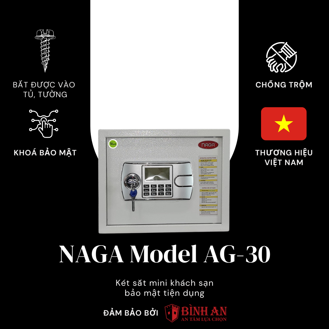 Két Sắt Mini NAGA AG-30 (14kg) Cho Gia Đình, Khách Sạn Nhỏ Gọn Chống Trộm Khoá Điện Tử