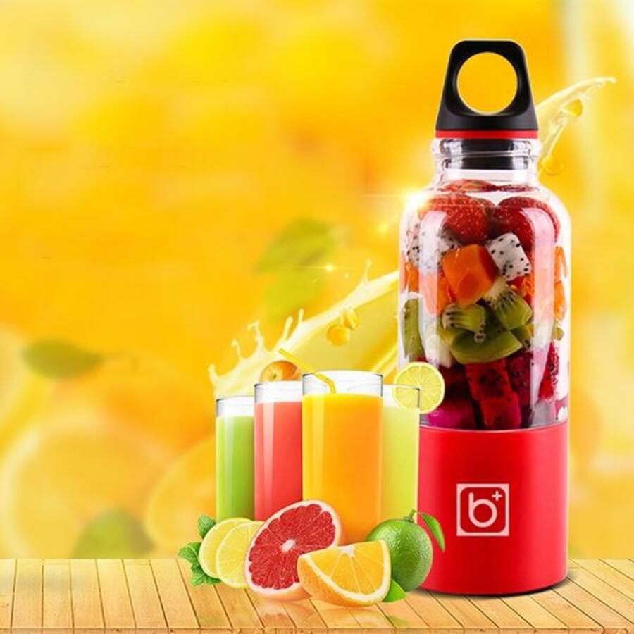 Máy Xay Sinh Tố, Máy Say Sinh Tố Cầm Tay Mini Sạc Pin 4 Lưỡi 500Ml, Xay Được Đá