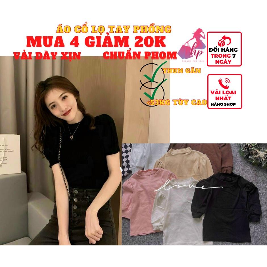 áo thun nữ đẹp ôm body tay phồng cổ lọ tà bầu màu trắng đen kiểu hàn quốc thời trang A106
