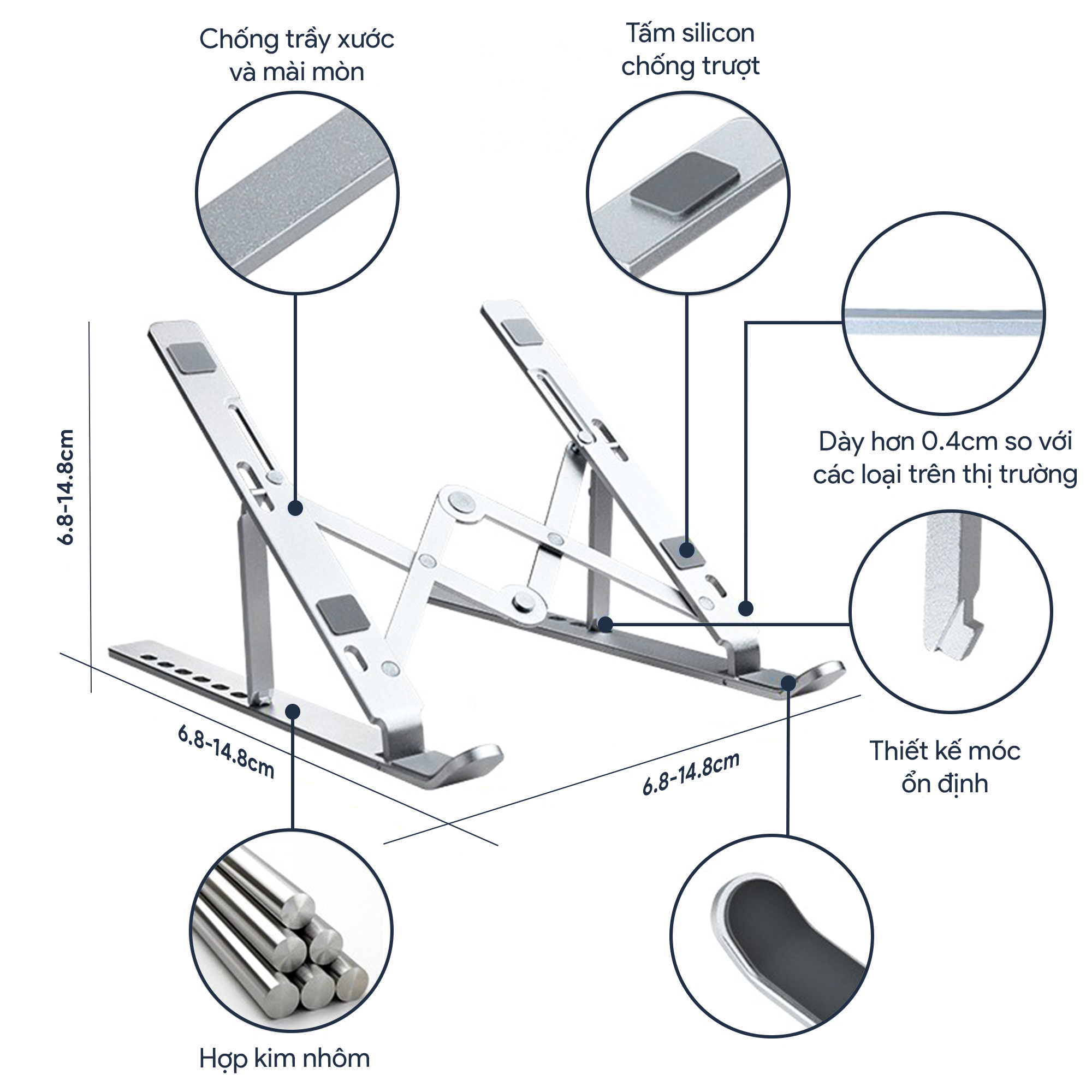Kệ kê Laptop gấp gọn, giá đỡ Laptop bằng nhôm có thể điều chỉnh độ cao, kệ hỗ trợ tản nhiệt