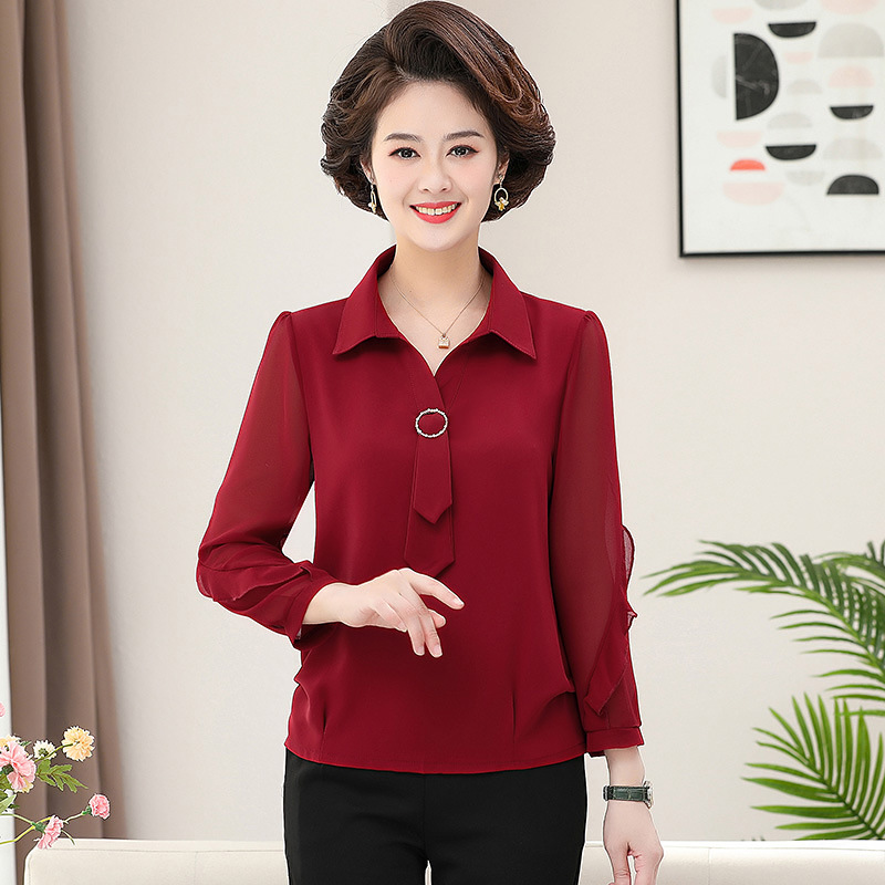 Bộ Đồ Voan Mùa Xuân Áo Sơ Mi Tay Dài Kết Hợp Quần Dáng Đứng Cho Mẹ AB37 - Hàng Quảng Châu Cao Cấp