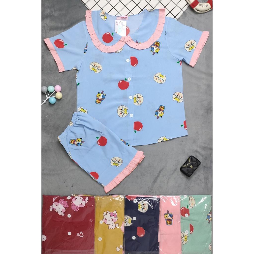 Bộ Lụa Pijama Viền Bèo loại 1 (Size 45-60kg) (giao màu ngẫu nhiên)
