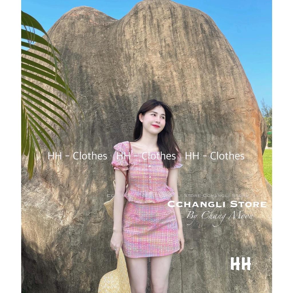 SET ĐI CHƠI, SET 2 MÓN ÁO CROPTOP CỔ VUÔNG TAY NGẮN BÈO PHỐI CHÂN VÁY CỰC XINH IU
