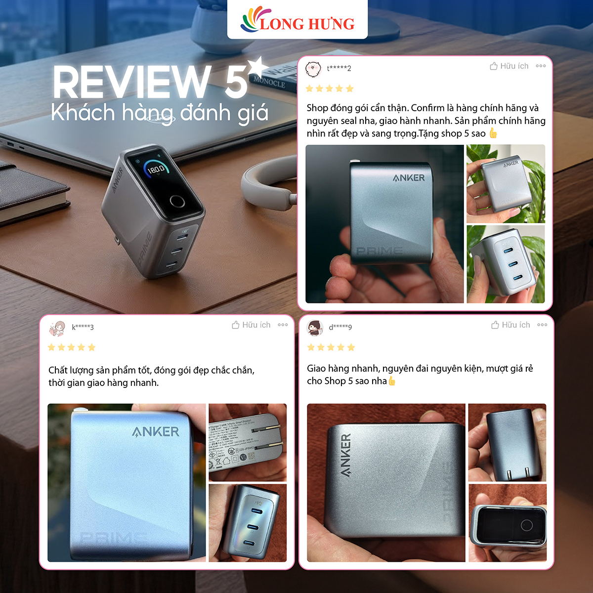 Cốc sạc Anker Prime Unmatched Power Smart Display 3Type-C 160W A2687 - Hàng chính hãng