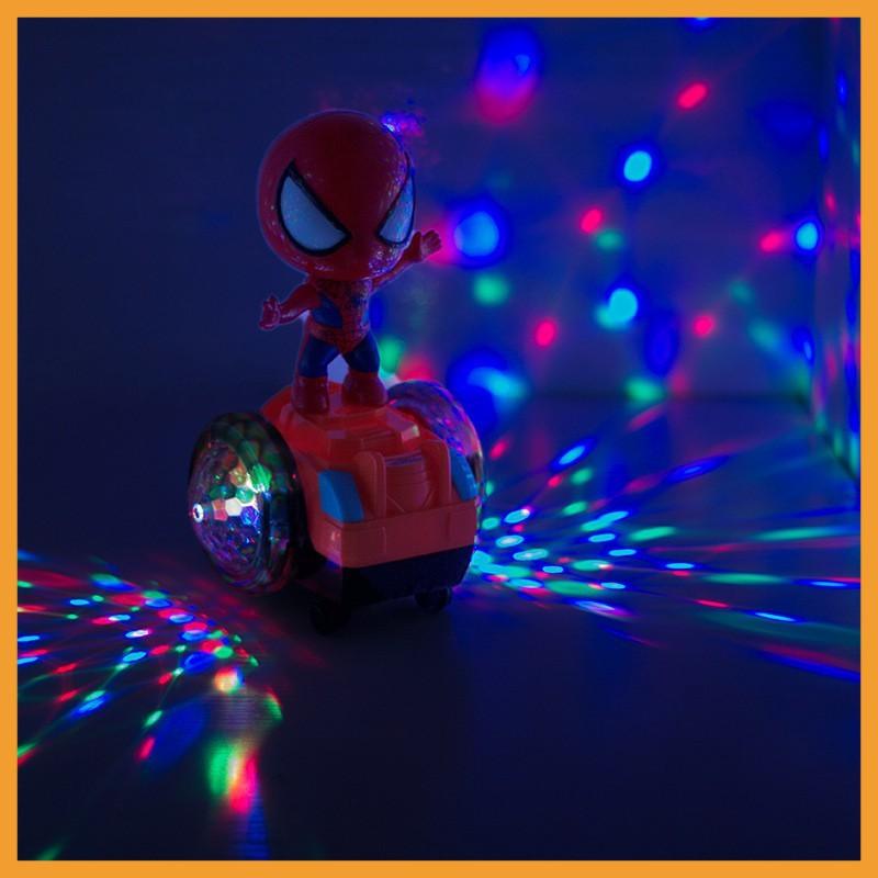 Đồ chơi Đồ chơi người nhện trượt xe xoay 360 độ, cá nhạc, có đèn