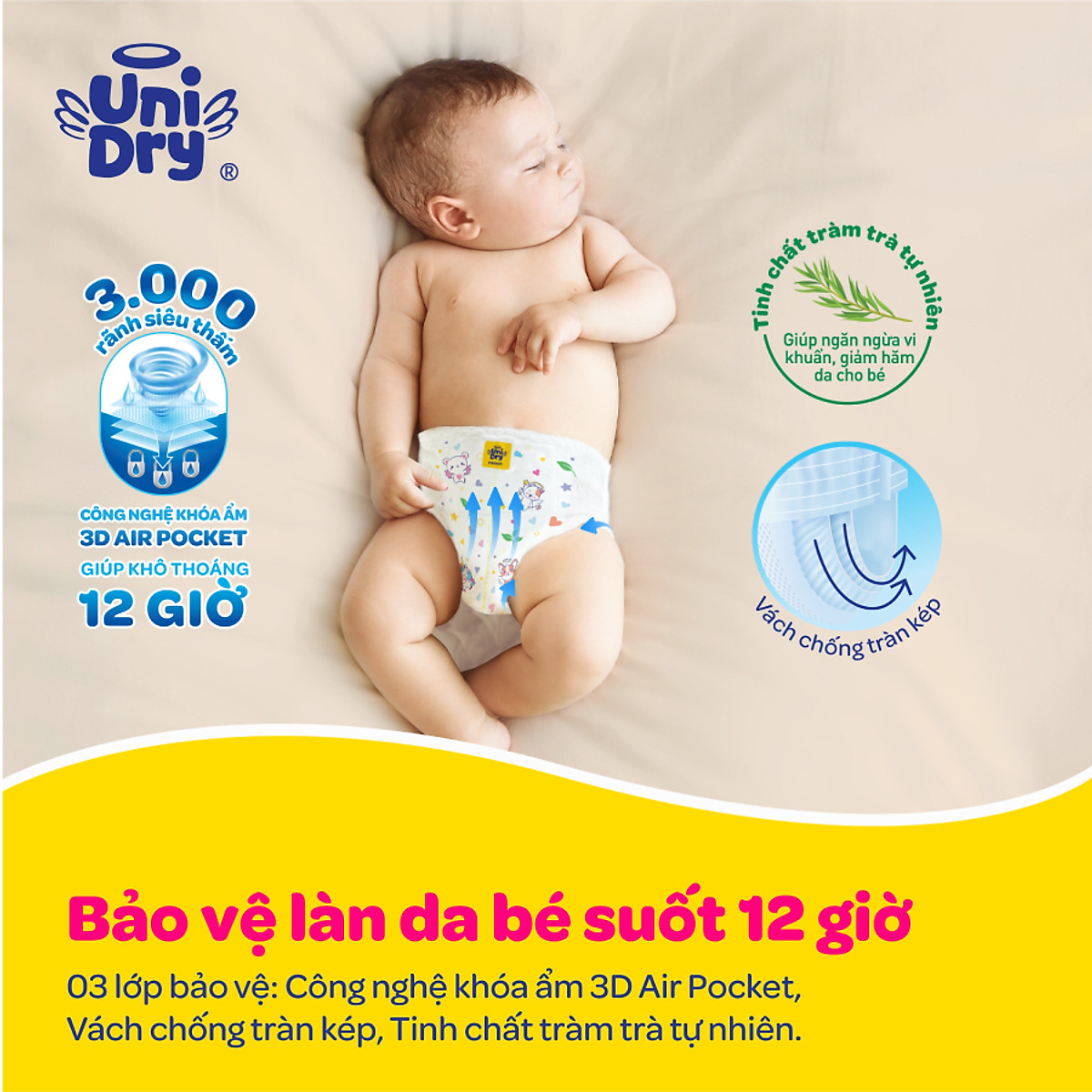 Combo 3 Tã quần UniDry Siêu khô thoáng gói Jumbo mới size XL