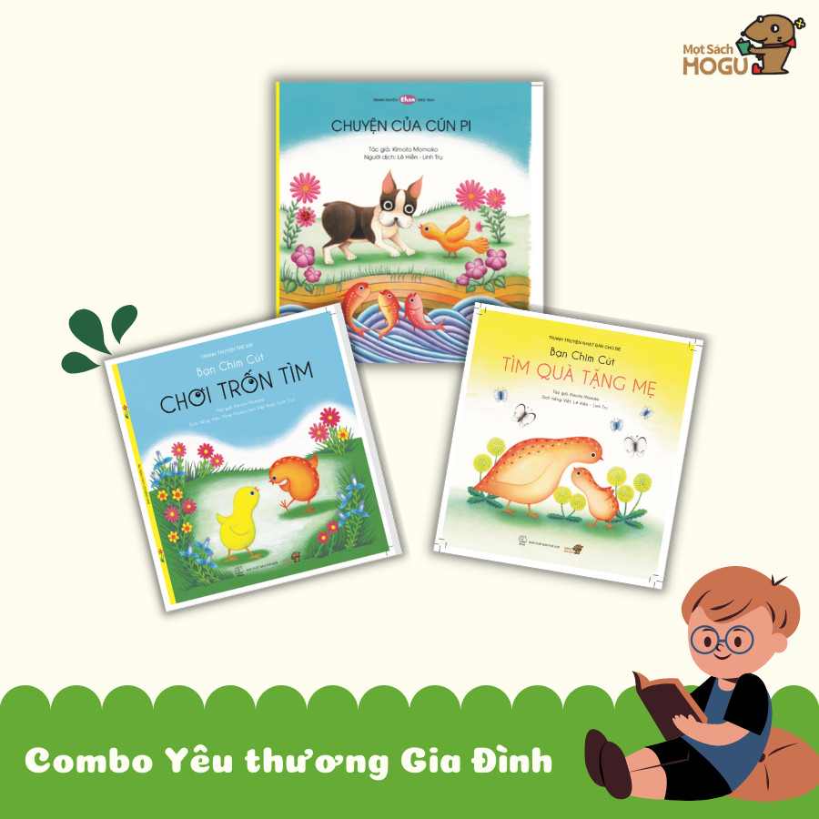 Bé Yêu Thương Gia Đình - Combo 3 cuốn Ehon cho trẻ từ 0-3 tuổi. Bao gồm: Bạn chim cút tìm quà tặng mẹ, Bạn chim cút chơi trốn tìm, Chuyện của cún Pi.