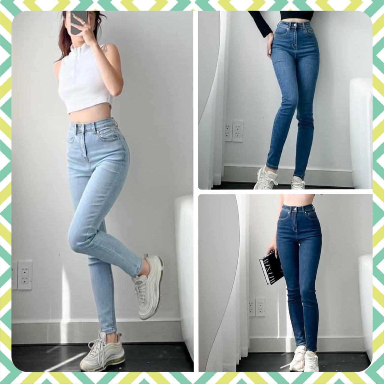 Quần Jean nữ skinny lưng cao, jean dày vừa và co giãn vừa