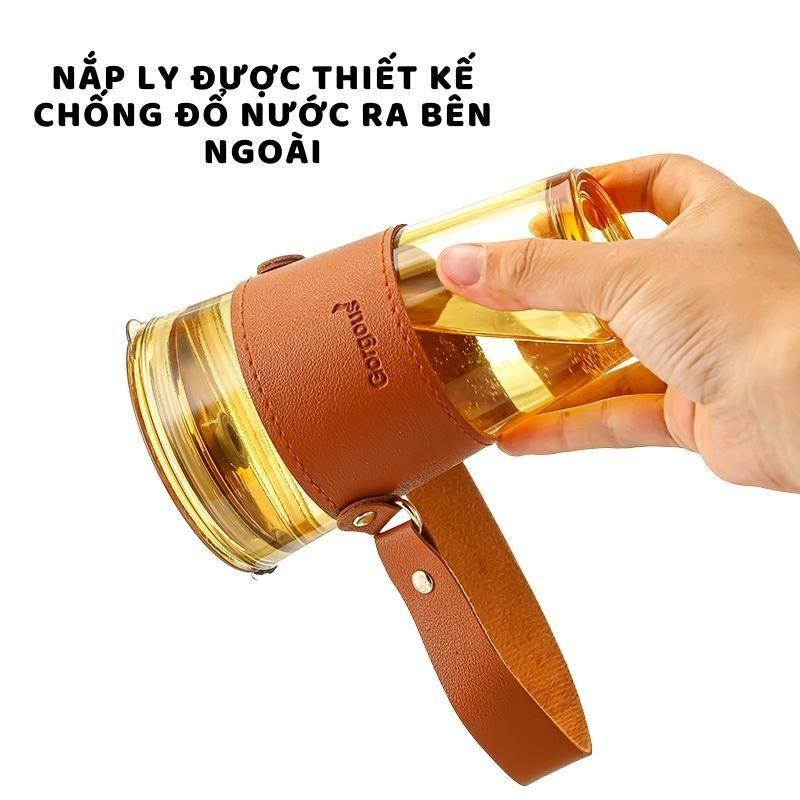 Ly Thủy Tinh Mix Da Size To, Ly Uống Nước Có Quai Xách Mang Đi Sang Trọng Tạng Kèm Ống Hút