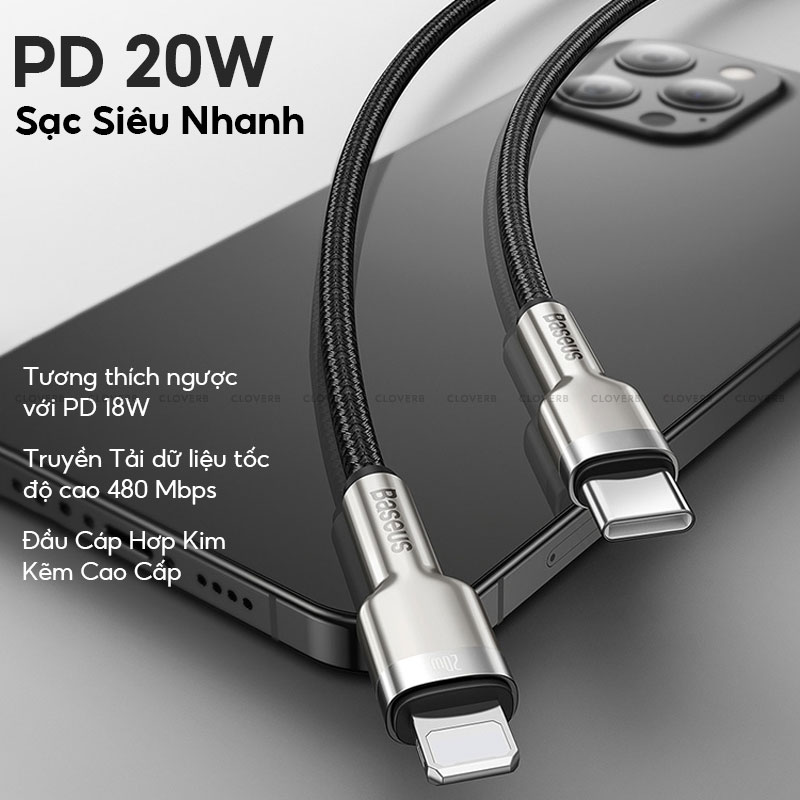 Dây Sạc Nhanh 20w Baseus Cafule Series Metal Data Cable Type-c To Ip Cho iPhone | Hàng Chính Hãng