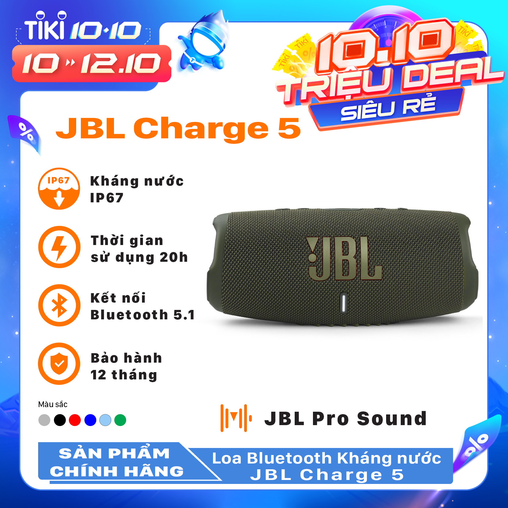 Loa Bluetooth JBL Charge 5-Hàng Chính Hãng-chọn mầu ngẫu nhiên 