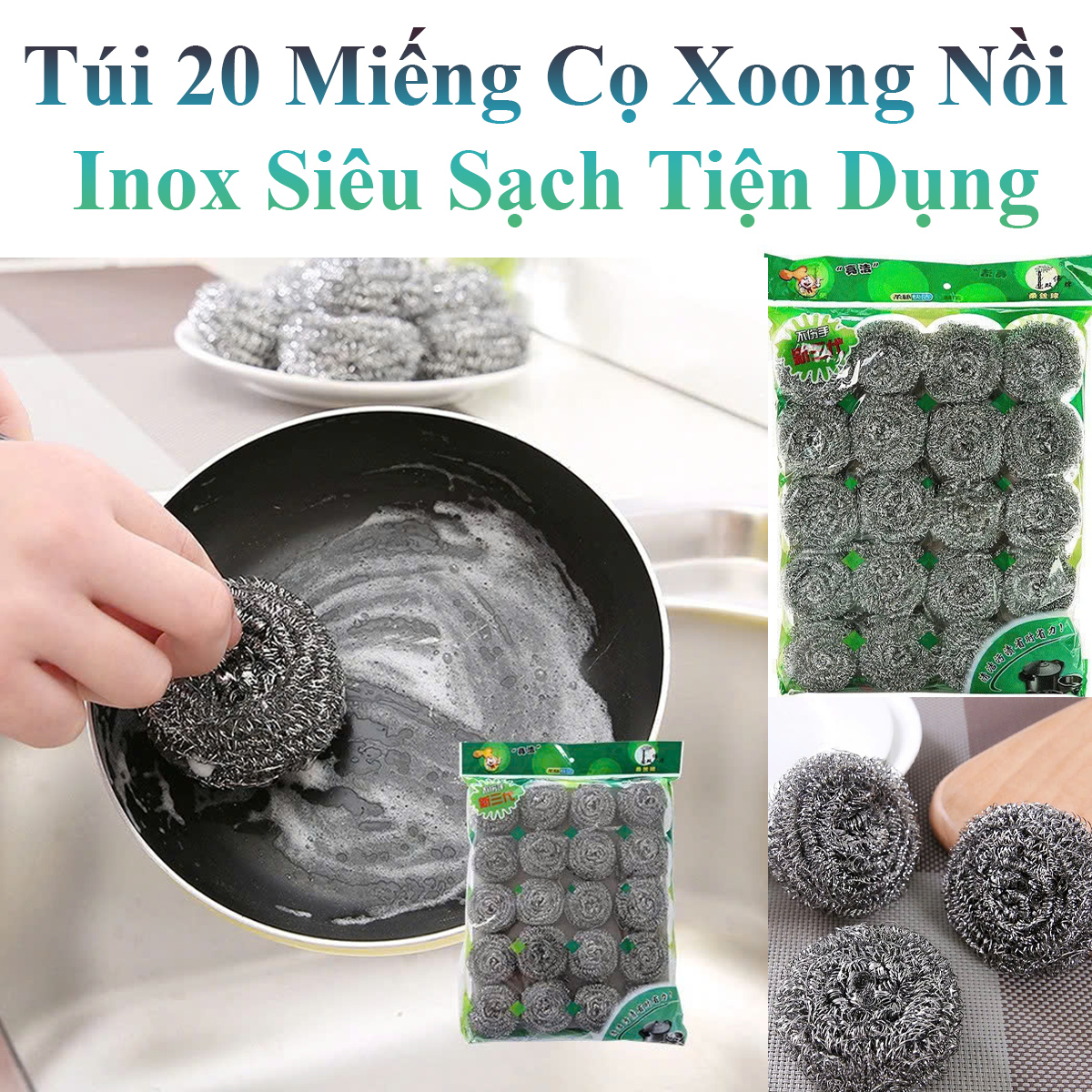 Túi 20 Miếng Cọ Xoong Nồi Inox Siêu Sạch Tiện Dụng